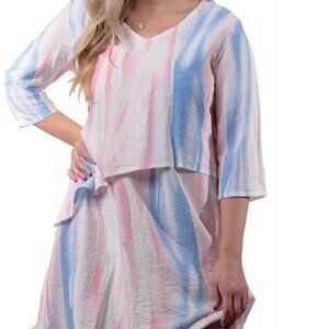 Papa Vancouver Olivia white, blue, & pink pastel loose fit dress, size XL, NWT